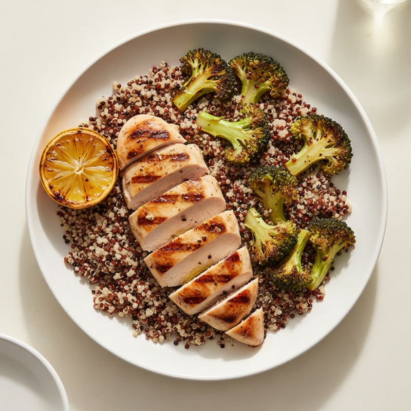 Grilled Chicken Breast with Quinoa and Roasted Broccoli