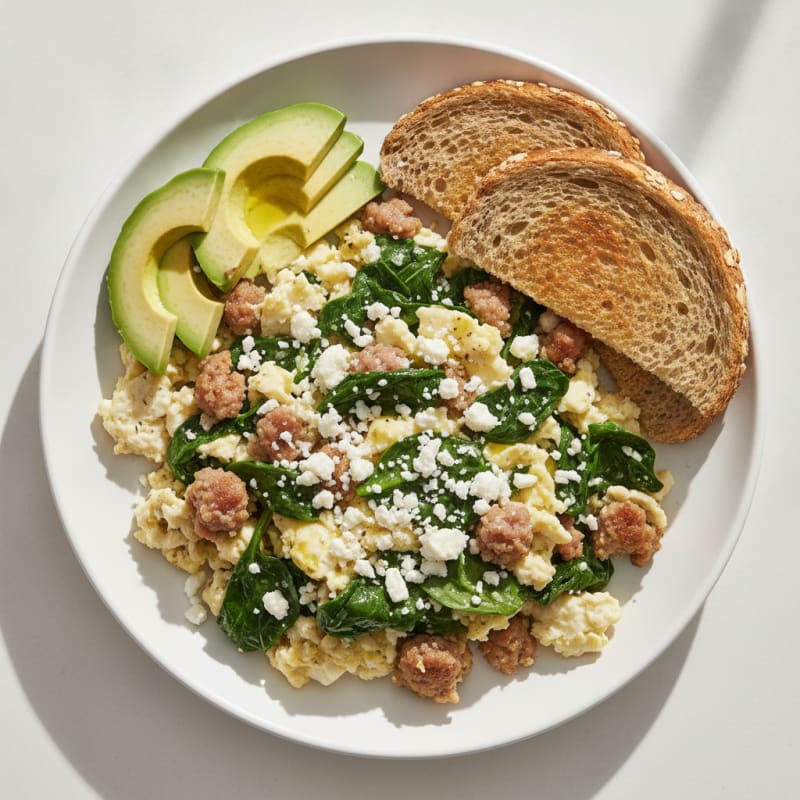 Egg White and Turkey Sausage Scramble with Spinach and Feta