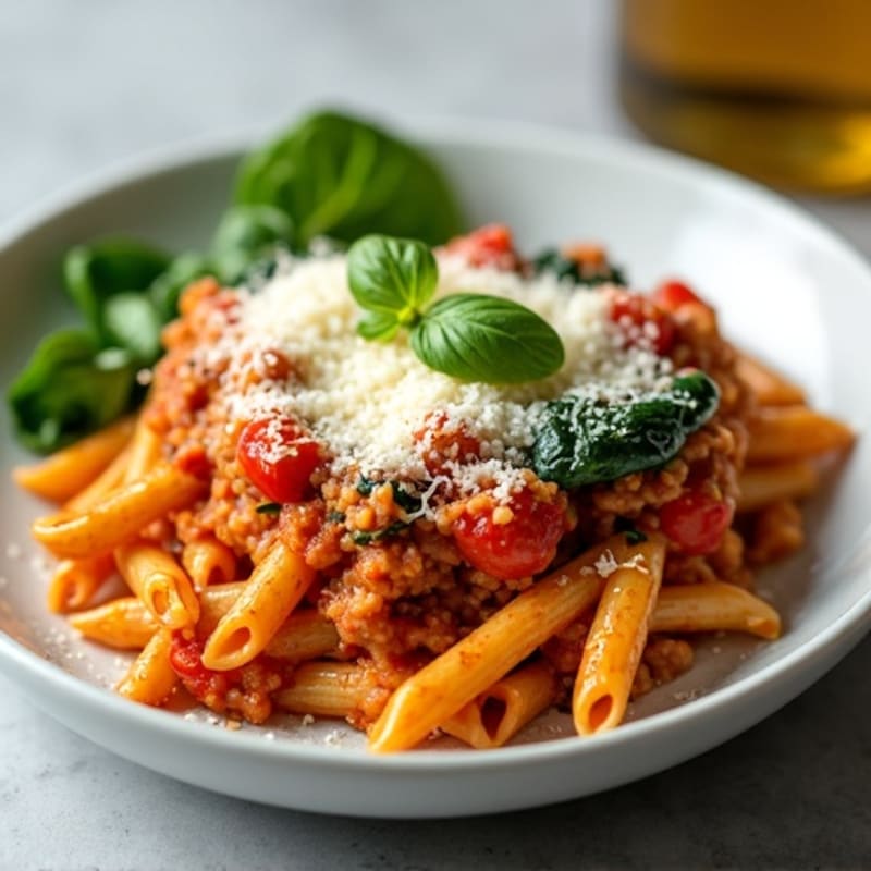 Healthy Baked Ziti with Lean Ground Turkey and Spinach
