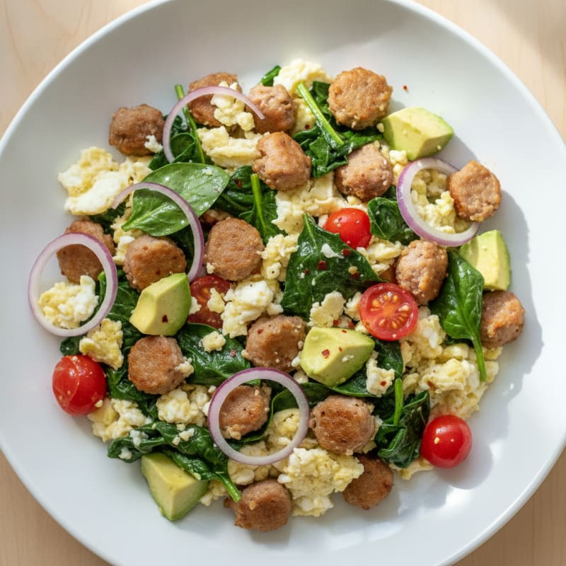 Egg White Scramble with Turkey Sausage and Spinach