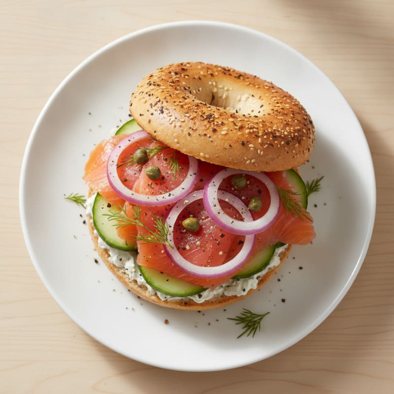Smoked Salmon Everything Bagel Sandwich