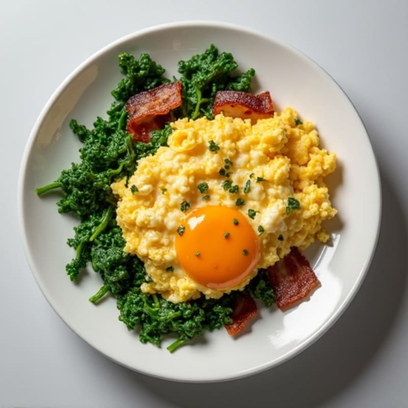 Cottage Cheese Egg Scramble with Spinach and Turkey Bacon