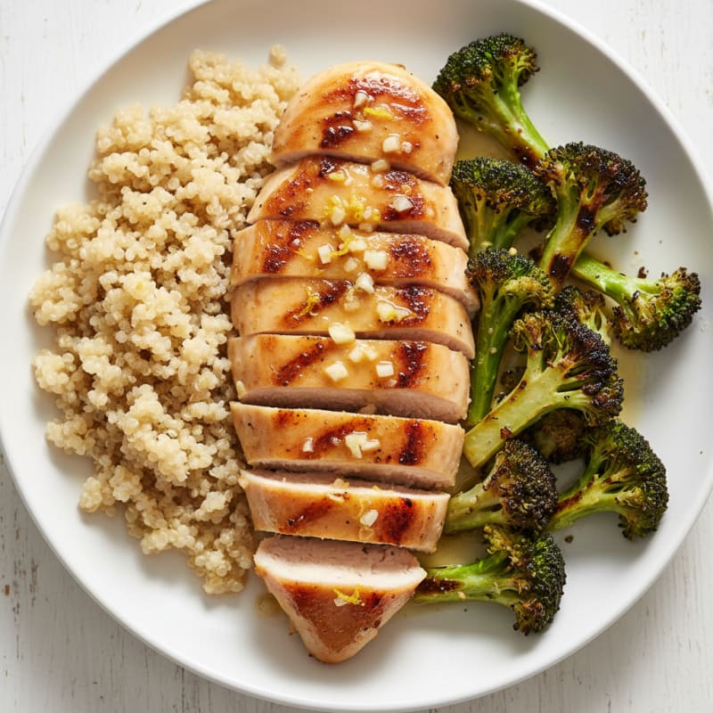 Grilled Lemon Garlic Chicken Breast with Quinoa and Roasted Broccoli