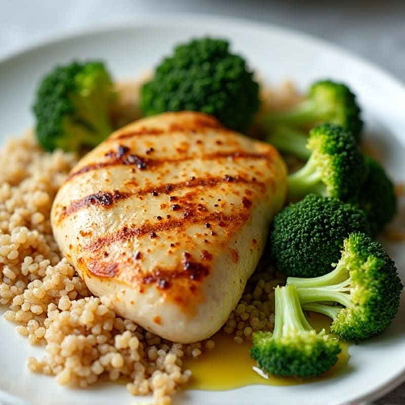 Grilled Chicken Breast with Quinoa and Roasted Broccoli
