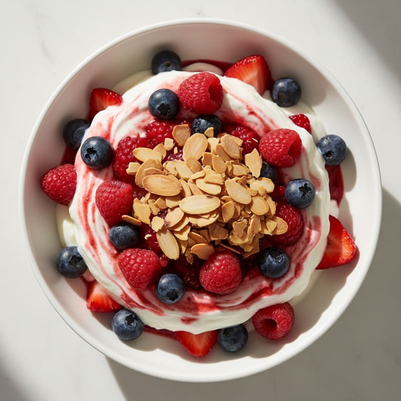Greek Yogurt Protein Parfait with Mixed Berries and Almonds