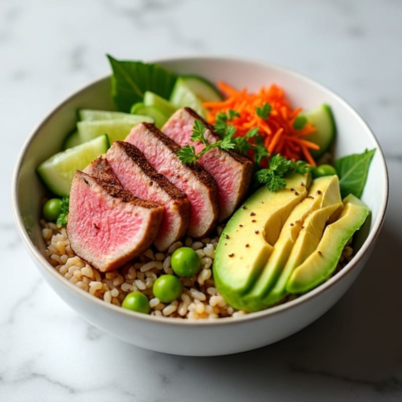 Fresh Tuna and Avocado Rice Bowl with Sesame Ginger Dressing