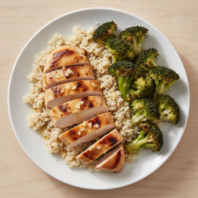 Grilled Chicken Breast with Quinoa and Roasted Broccoli