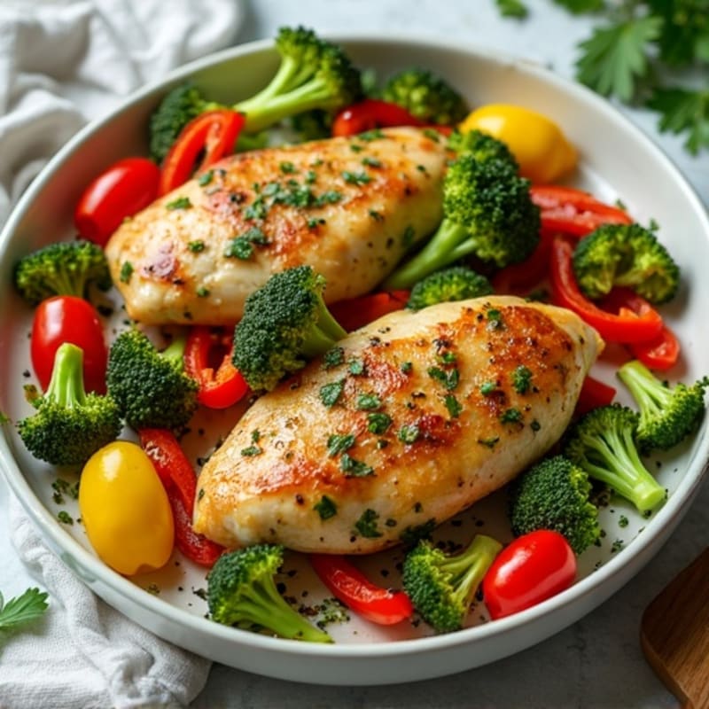 Sheet Pan Lemon Herb Chicken with Crispy Broccoli and Bell Peppers