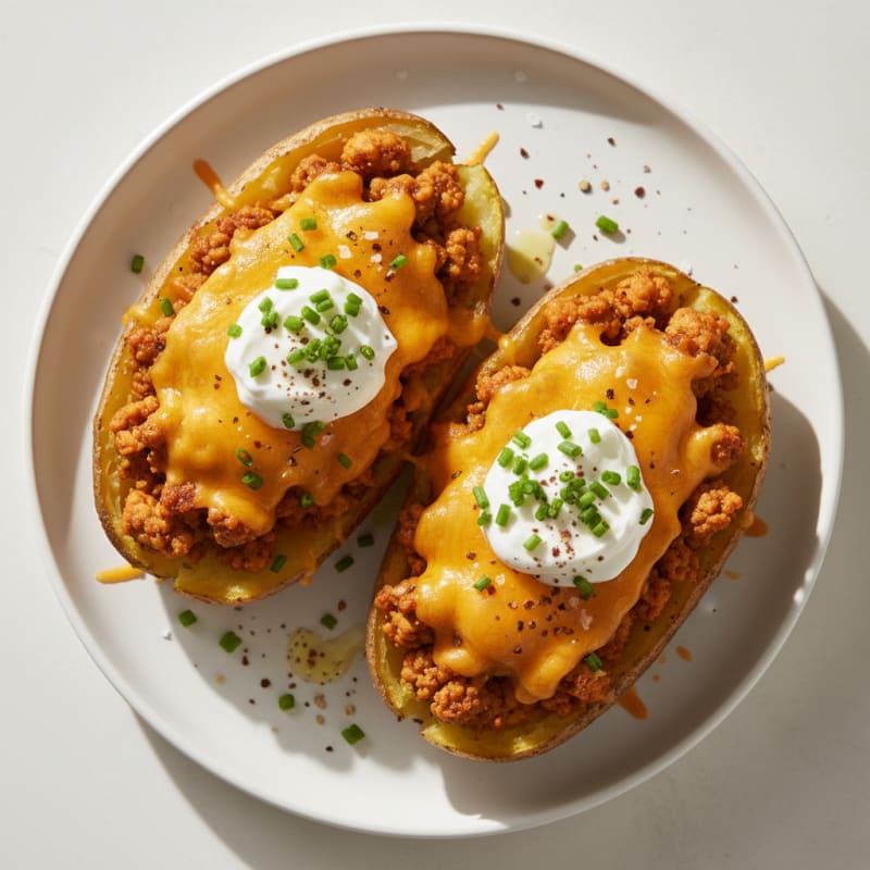 Turkey-Stuffed Baked Potatoes with Cheddar