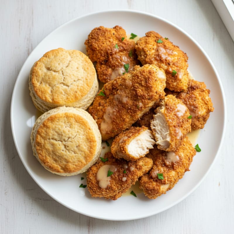 Crispy Buttermilk Fried Chicken with Fluffy Biscuits