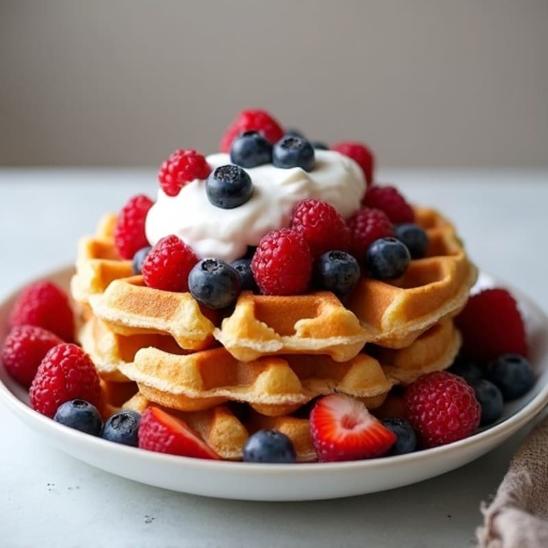 Crispy High-Protein Waffles with Creamy Berry Greek Yogurt
