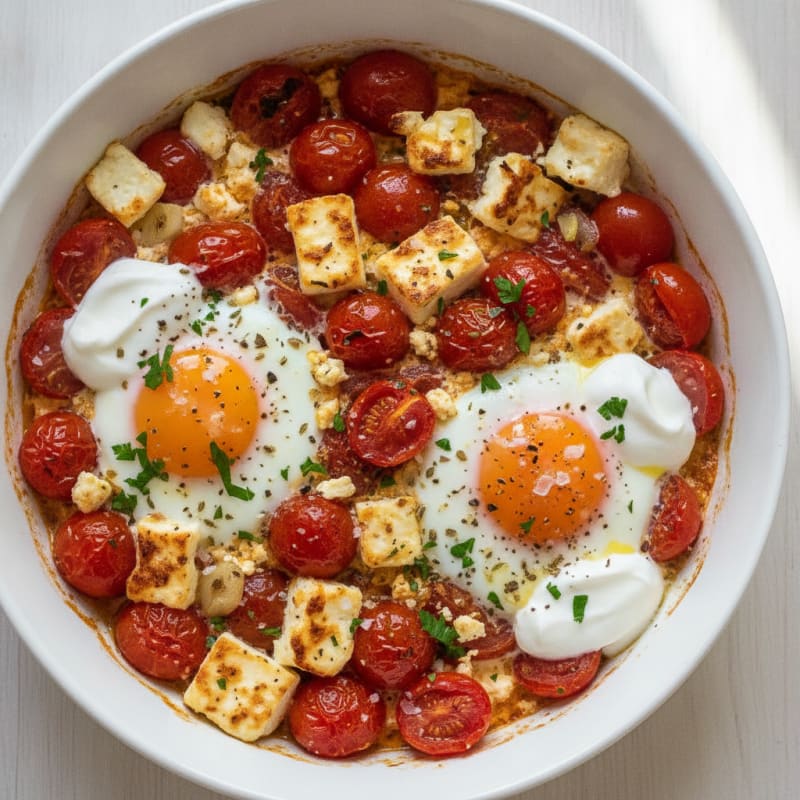 Baked Eggs with Roasted Tomatoes and Feta