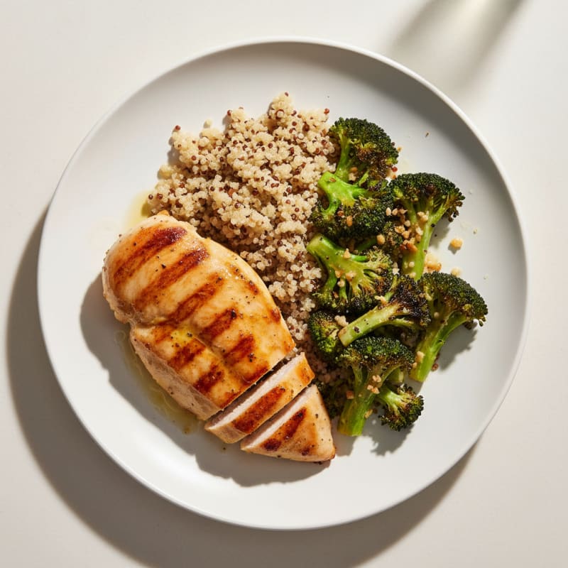 Grilled Chicken Breast with Roasted Broccoli and Quinoa