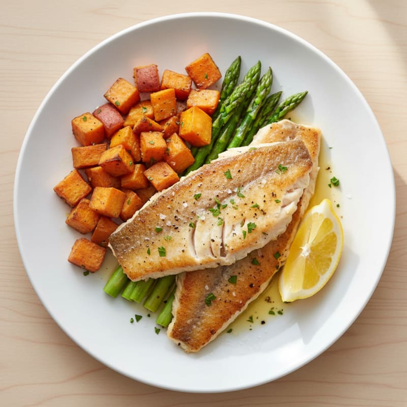 Pan-Seared Rockfish with Roasted Sweet Potatoes