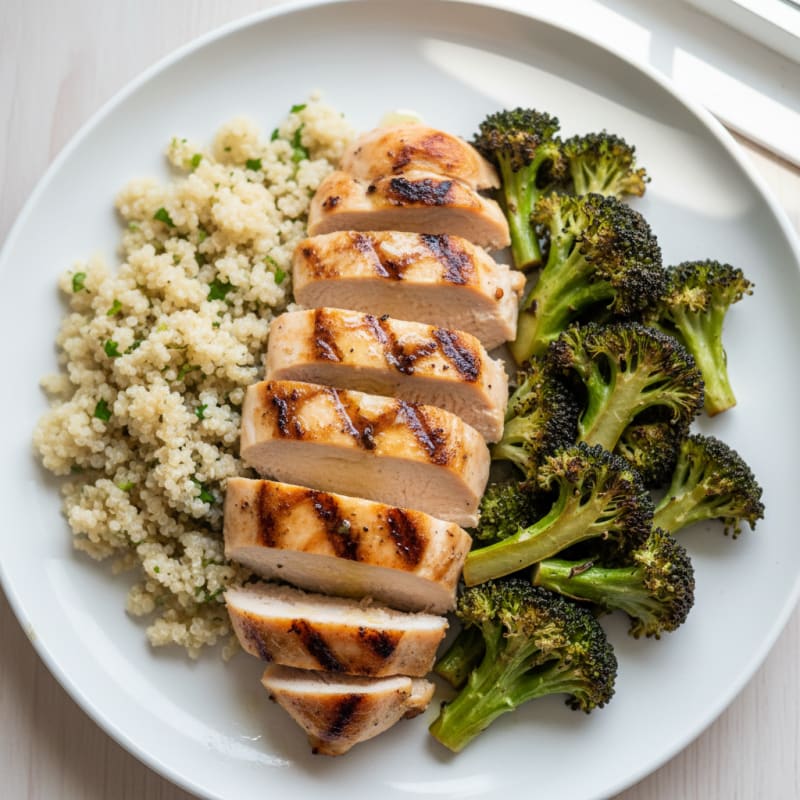 Grilled Chicken Breast with Quinoa and Roasted Broccoli