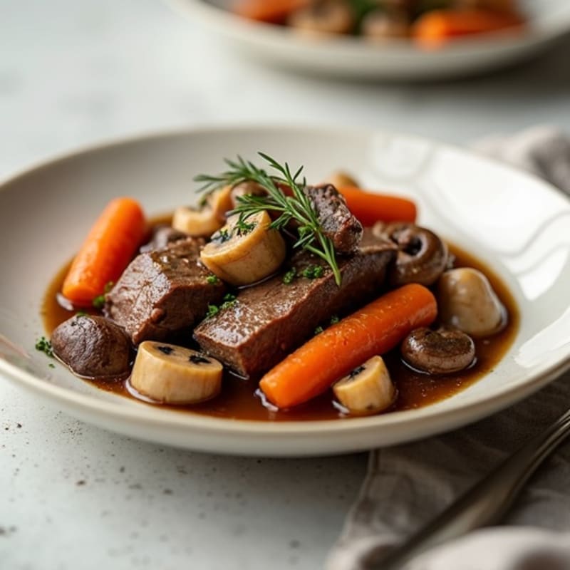 Tender Herb-Braised Beef with Mushrooms and Carrots