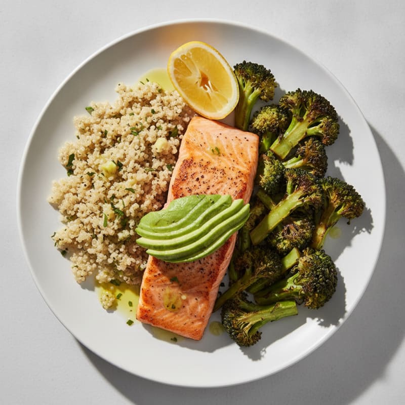 Seared Salmon with Roasted Broccoli and Quinoa