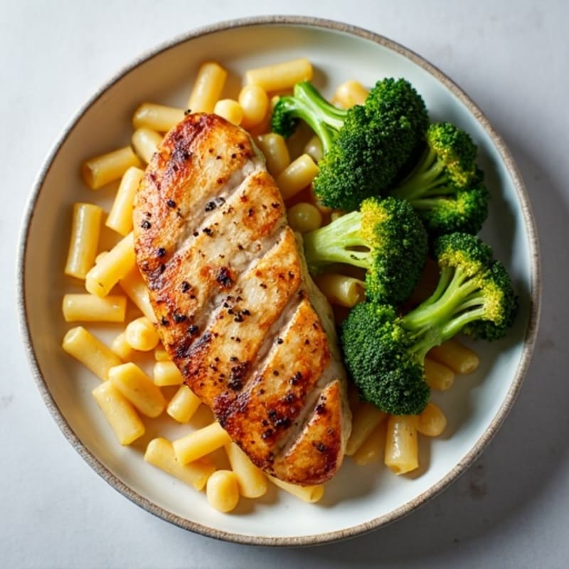 Seared Chicken Breast with Chickpea Pasta and Roasted Broccoli