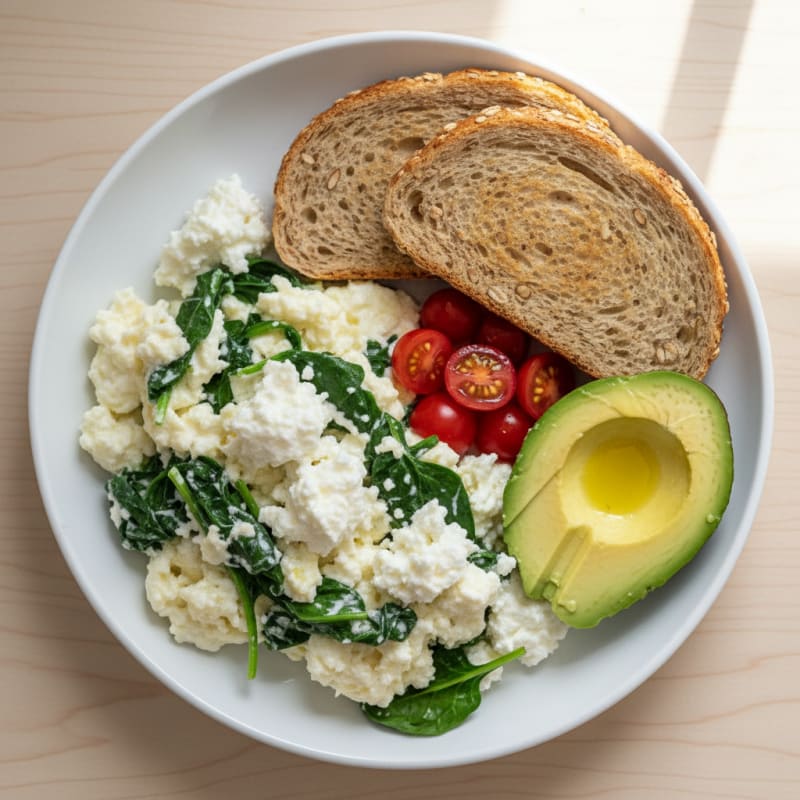 Egg White and Spinach Scramble with Cottage Cheese