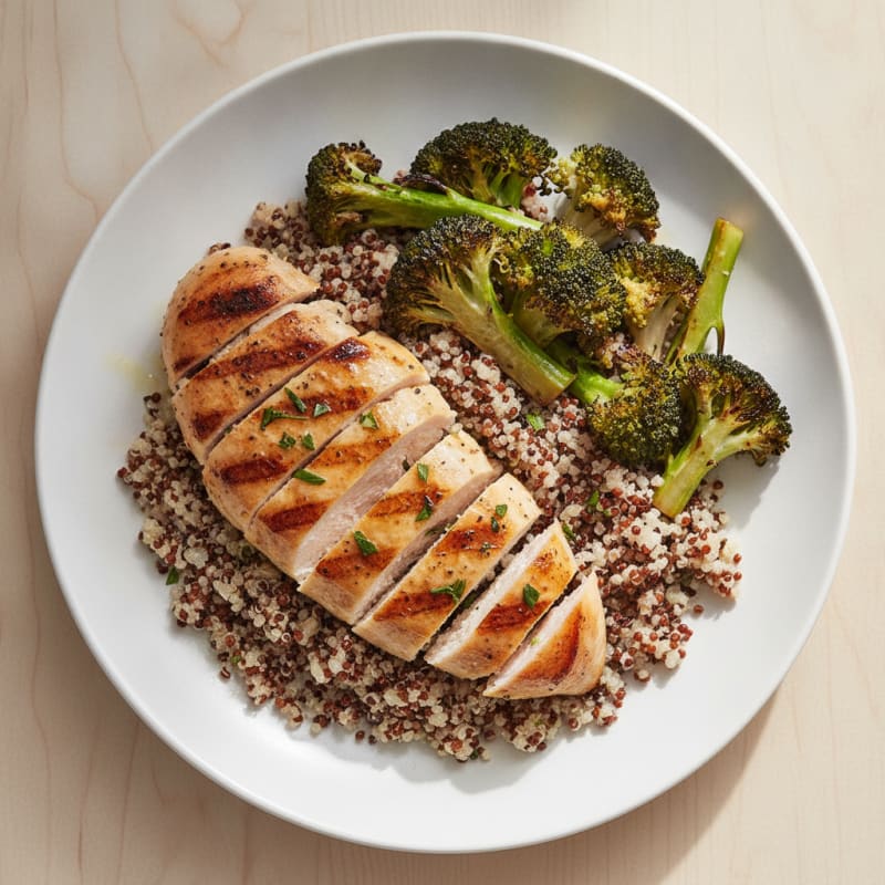 Grilled Chicken Breast with Quinoa and Roasted Broccoli