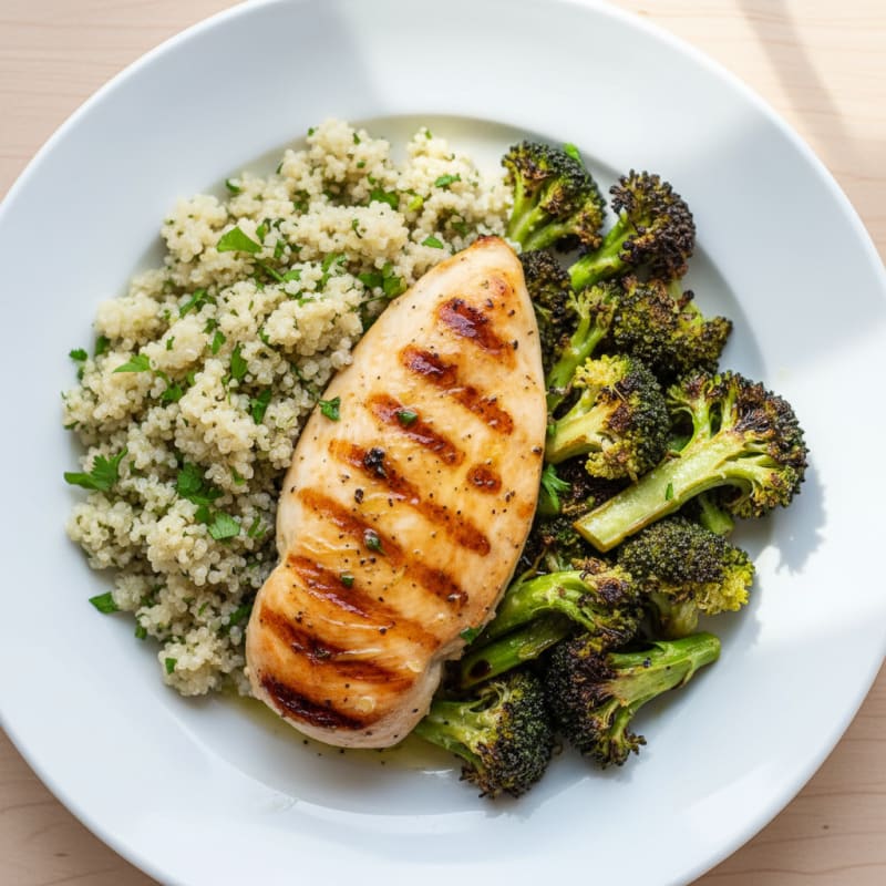 Grilled Chicken Breast with Quinoa and Roasted Broccoli
