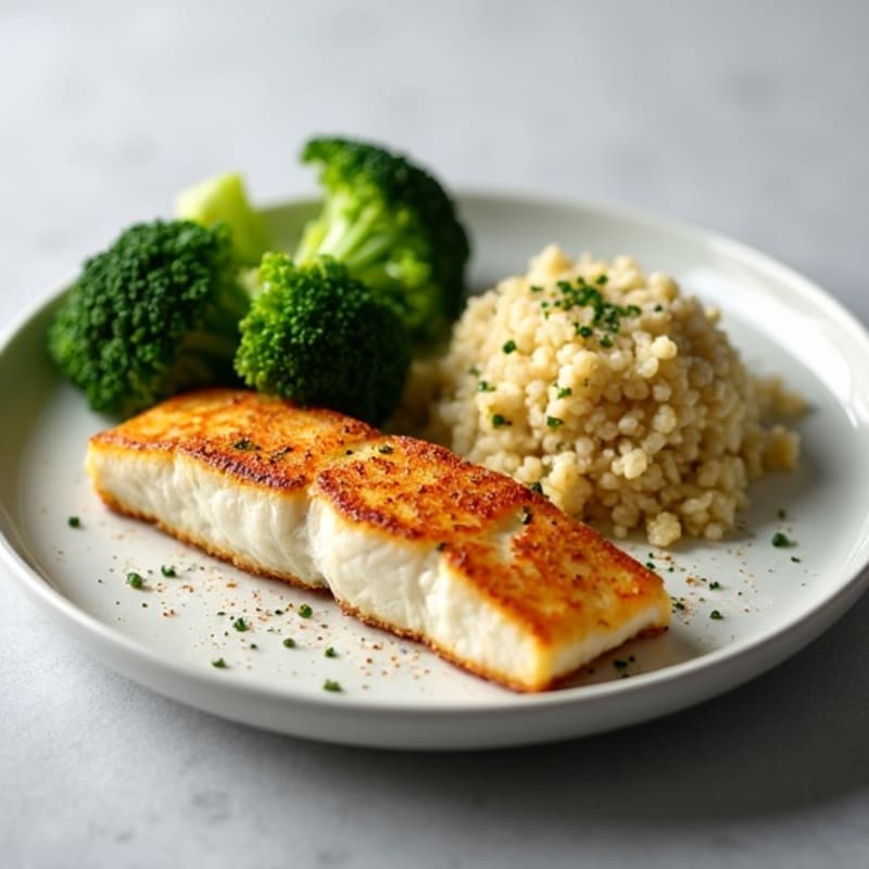 Seared Cod with Steamed Broccoli and Quinoa