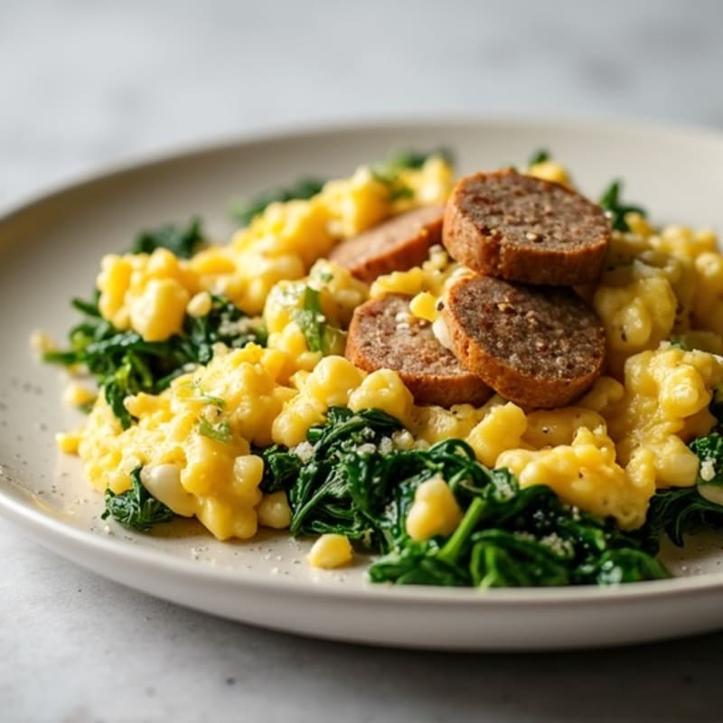 Egg White and Spinach Scramble with Turkey Sausage