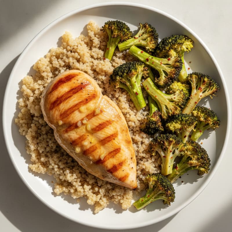 Grilled Chicken Breast with Quinoa and Roasted Broccoli