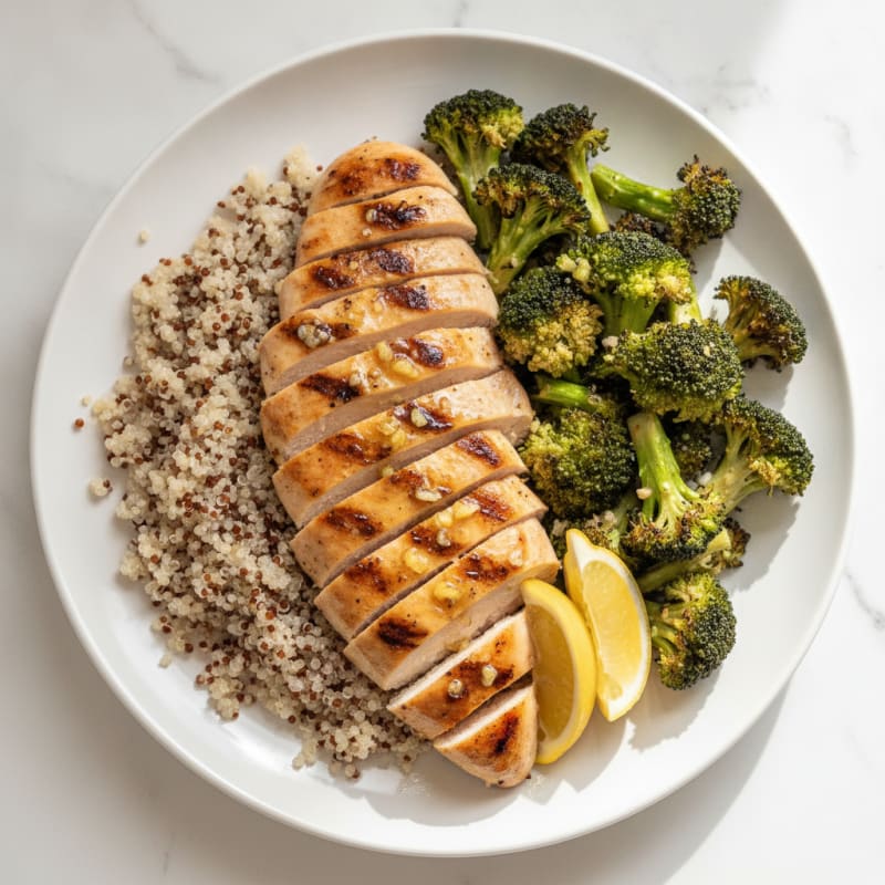 Grilled Chicken Breast with Quinoa and Roasted Broccoli
