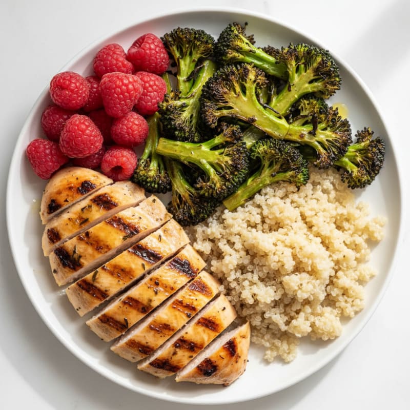Grilled Chicken Breast with Roasted Broccoli and Quinoa