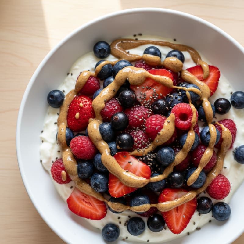 Greek Yogurt Protein Pudding with Mixed Berries