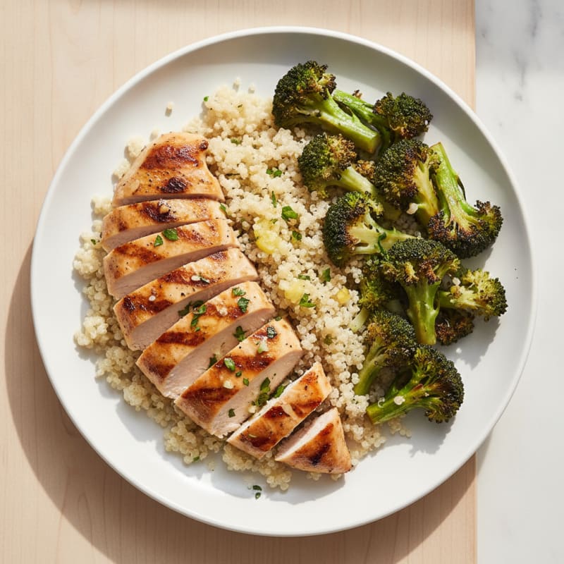 Grilled Chicken Breast with Quinoa and Roasted Broccoli