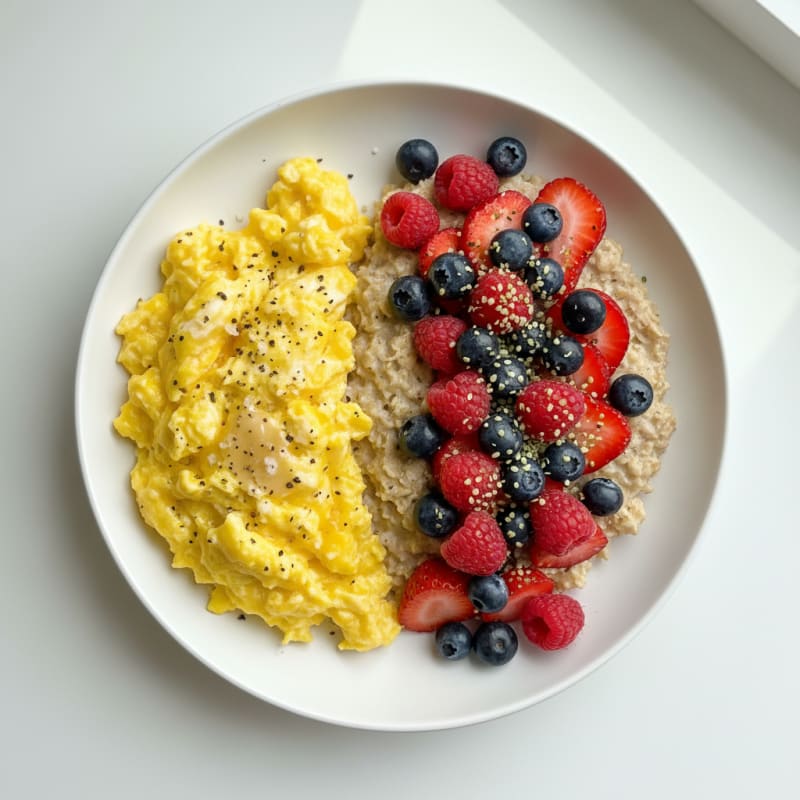 Creamy Scrambled Eggs with Berry Oatmeal