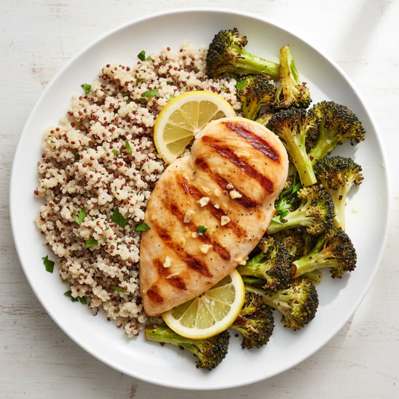 Grilled Chicken Breast with Quinoa and Roasted Broccoli