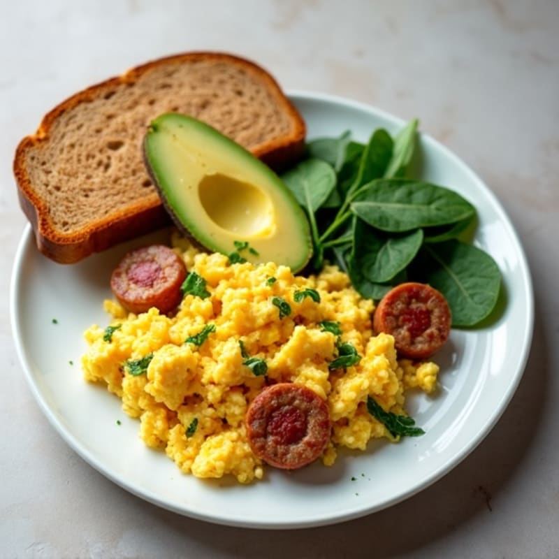 Egg White Scramble with Turkey Sausage and Spinach