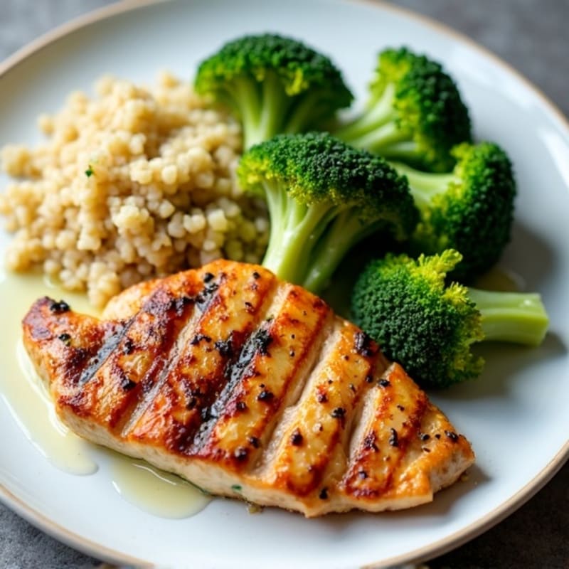 Grilled Chicken Breast with Quinoa and Steamed Broccoli