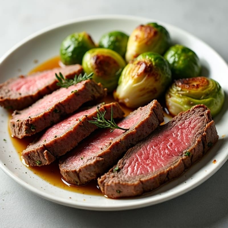 Garlic Herb Roasted Beef with Crispy Brussels Sprouts