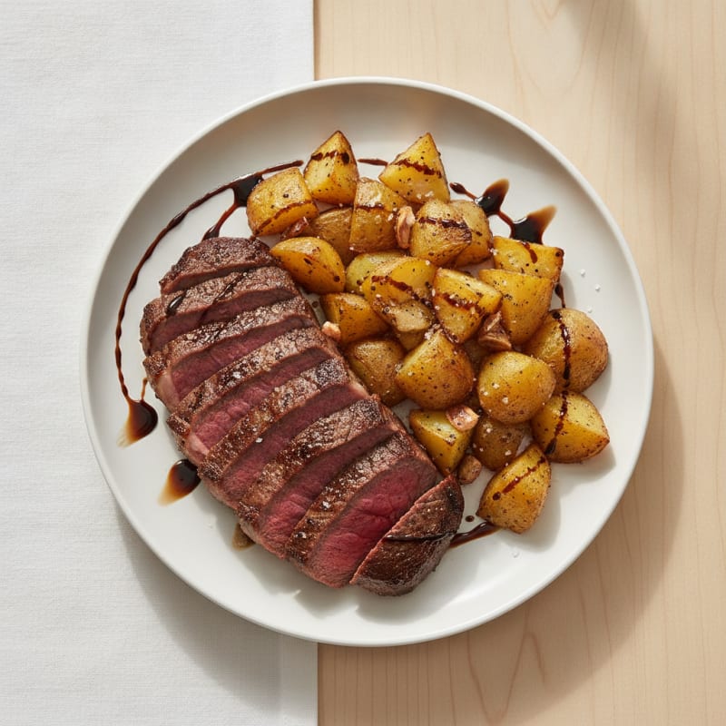 Seared Sirloin Steak with Roasted Garlic Potatoes