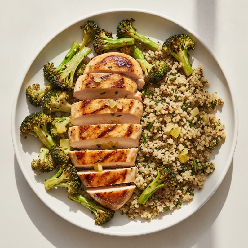 Grilled Chicken Breast with Roasted Broccoli and Quinoa