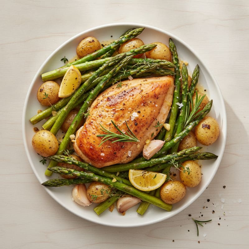Lemon Herb Roasted Chicken with Asparagus