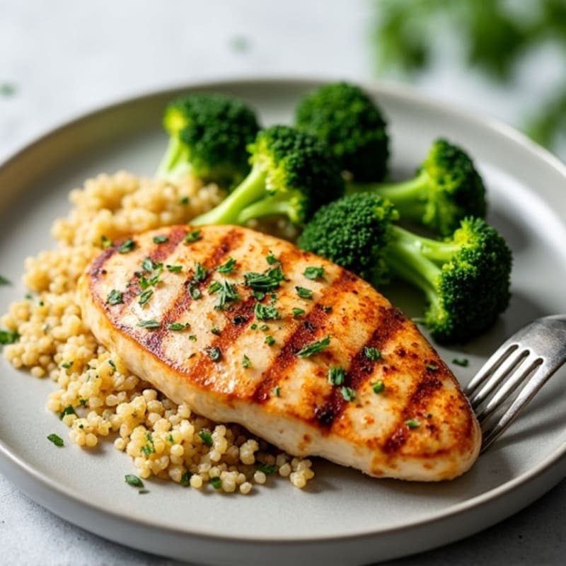 Grilled Chicken Breast with Quinoa and Roasted Broccoli