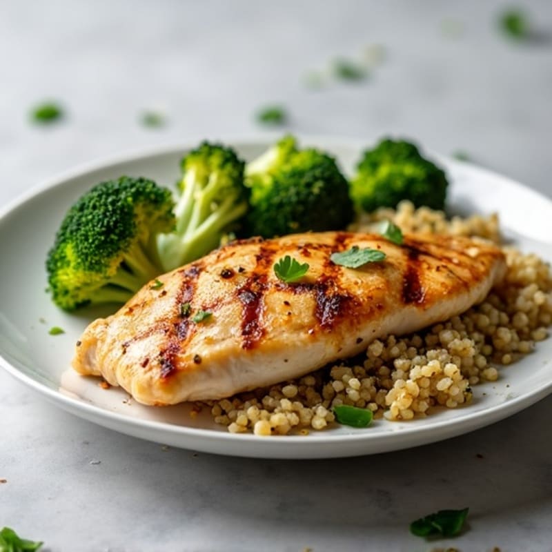 Grilled Chicken Breast with Quinoa and Roasted Broccoli