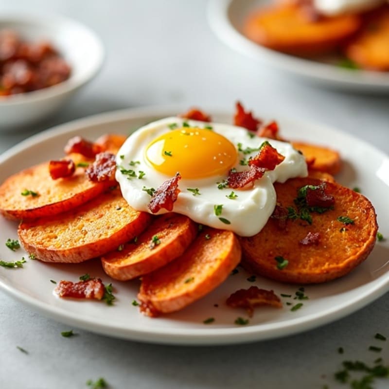 Crispy Sweet Potato Wedges with Turkey Bacon Crumbles