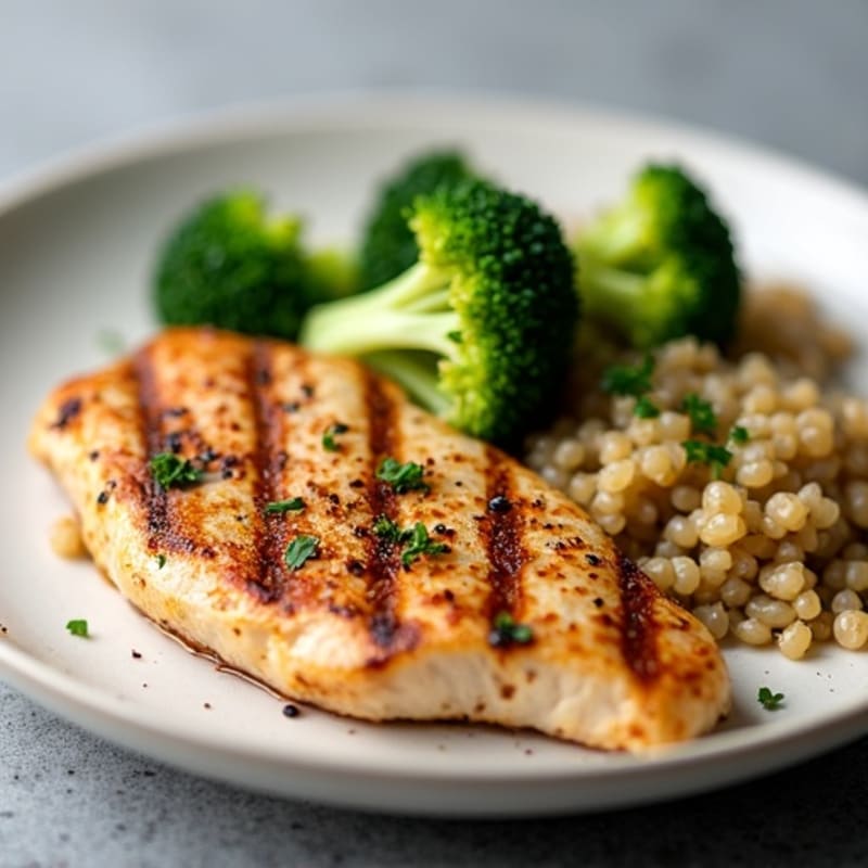 Grilled Chicken Breast with Steamed Broccoli and Quinoa