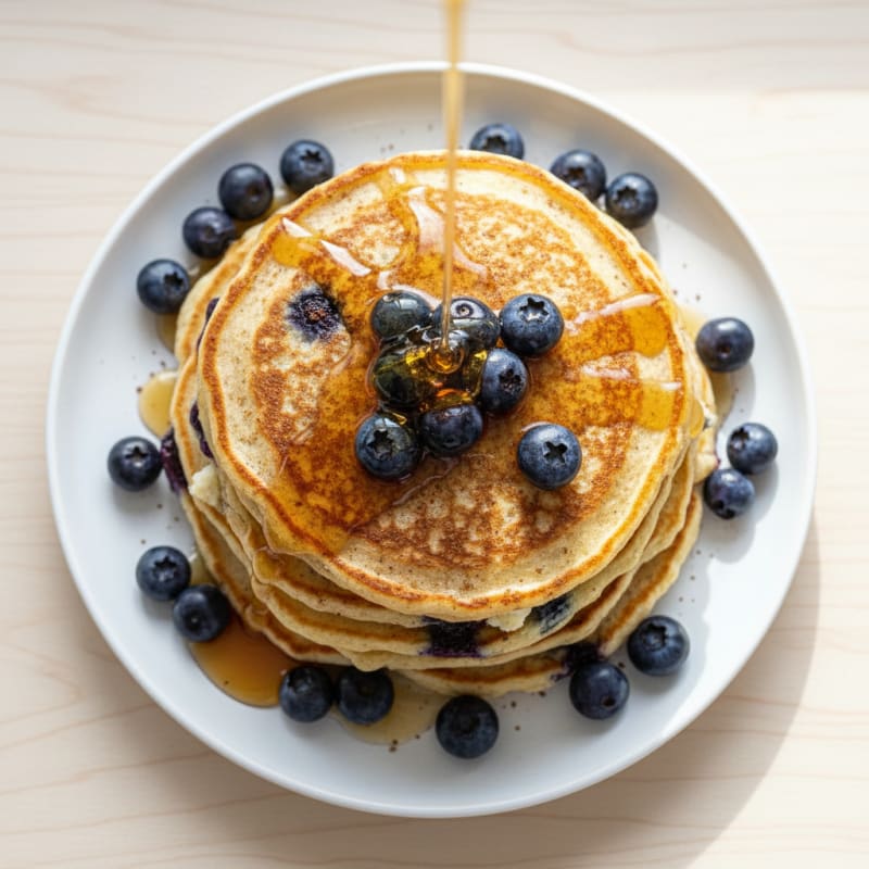 Blueberry Ricotta Pancakes with Maple Syrup