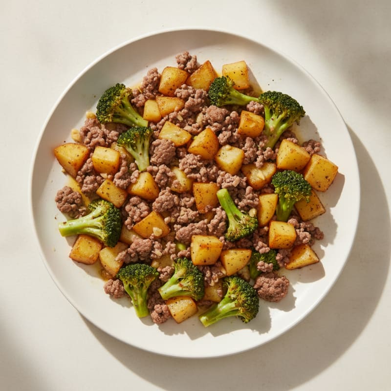 Ground Beef and Potato Skillet with Broccoli