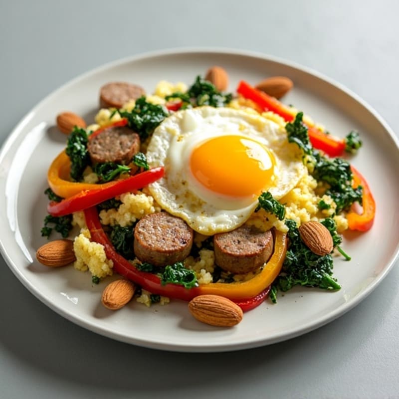 Egg White and Turkey Sausage Scramble with Spinach and Peppers
