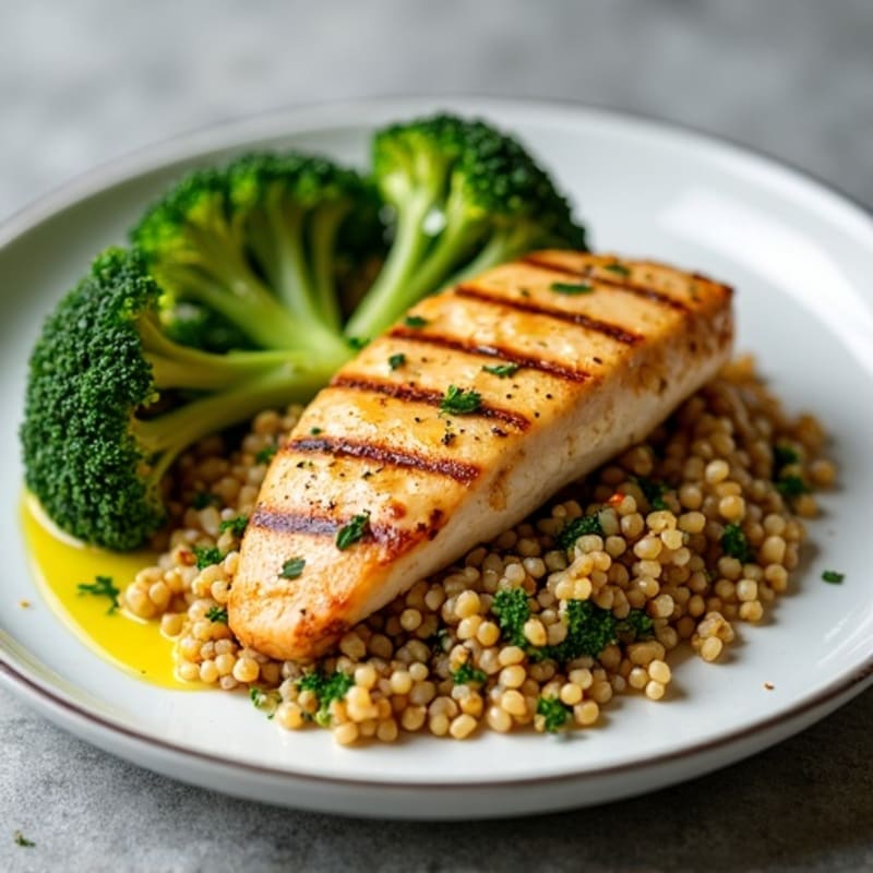 Grilled Chicken Breast with Quinoa and Roasted Broccoli