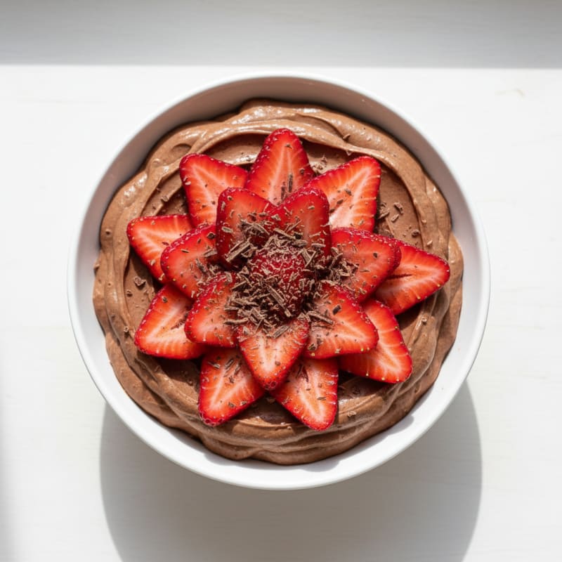 Creamy Cottage Cheese Chocolate Mousse with Sliced Strawberries