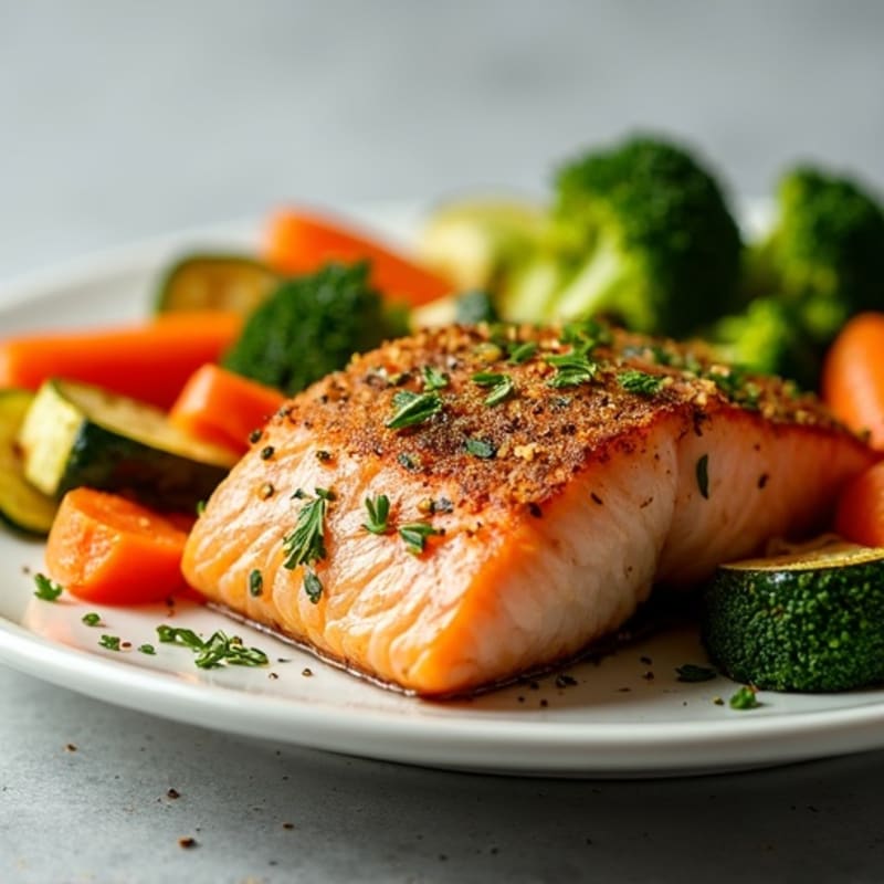 Herb-Crusted Baked Salmon with Roasted Mixed Vegetables